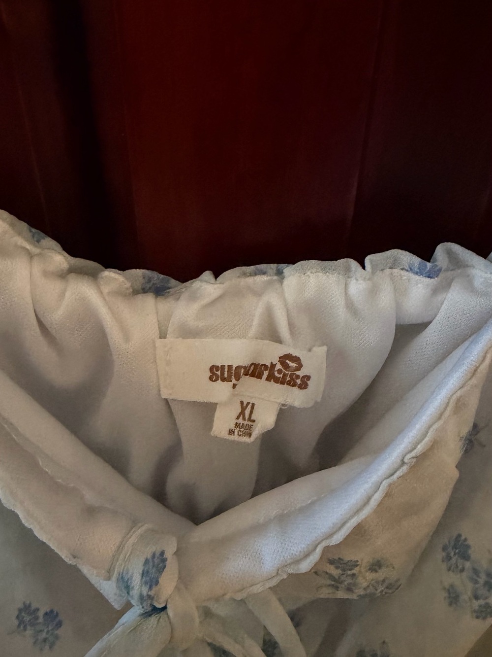Sugarlips Light Blue Floral Tie-Front Tank Top, Size XL - Picture 3 of 4